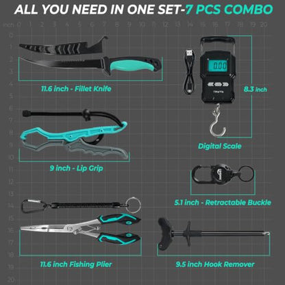 Jenseits Fishing Tool Kit, Fish Gripper, Fishing Pliers, Digital Fish Scale, Fillet Knife, Hook Remover & Fishing Accessories Set, Freshwater Saltwater Fishing Gear, Fishing Gifts for Men Angler - size: 7pcs (with scale)
