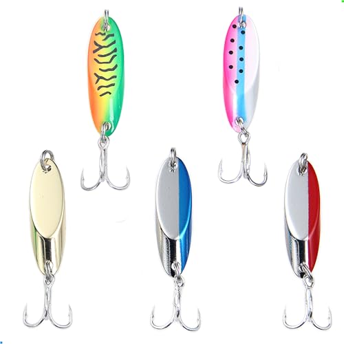 EXAURAFELIS 5pcs Fishing Lures Casting Spoon Lure Fishing Spoons for Trout, Bass, Crappie, Pike, Walleye - Saltwater & Freshwater with Tackle Box - 1/4oz, 3/4oz - color: Color A 1/4 oz