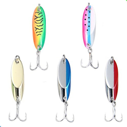 EXAURAFELIS 5pcs Fishing Lures Casting Spoon Lure Fishing Spoons for Trout, Bass, Crappie, Pike, Walleye - Saltwater & Freshwater with Tackle Box - 1/4oz, 3/4oz - color: Color A 1/4 oz