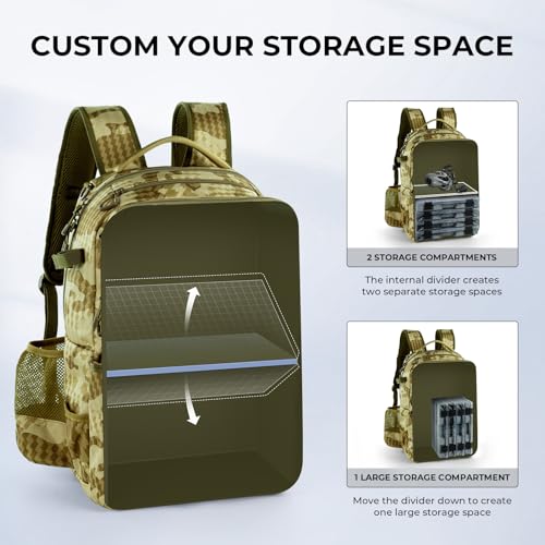 KastKing BaitSpace Fishing Tackle Backpack with Removable Bait Binder,2 Rod Holders Storage Fishing Gear and Equipment - color: H: Khaki Camo, size: Without tackle box