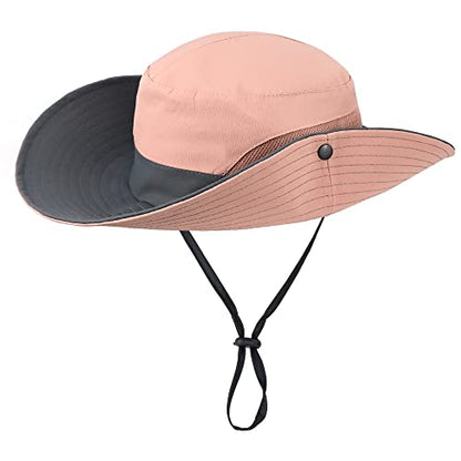 Sun Hat for Women Summer UV Protection Beach Hat Wide Brim Mesh Bucket Fishing Hat with Ponytail Hole Foldable Packable Hat - color: Pink(with Ponytail Hole)