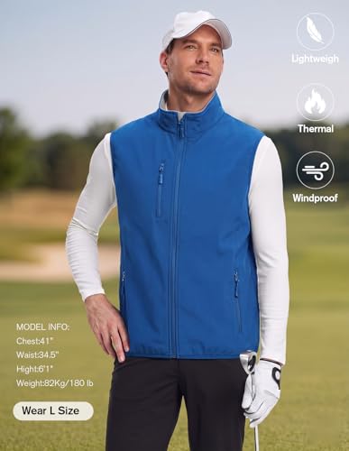 fit space Men's Lightweight Vest Softshell Sleeveless Windproof Jacket with Zipper Pcoket Cycling Travel Hiking Running Golf - color: Dark Blue, size: Medium
