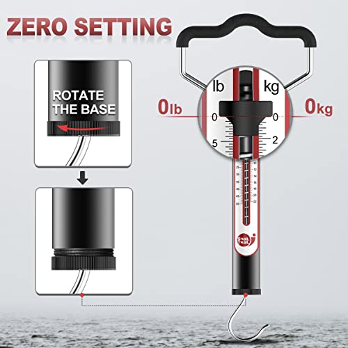 SNAIL TRAIL 20 LB / 50 LB Aluminum Tube Spring Fish Scale with Peak Weight Marker & Zero Reset, Mechanical Fishing Weighing Gauge with Hook, Non-Digital Hand Held Pull Weigher, Hanging Drag Scale - color: 50lbs