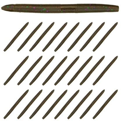 Reaction Tackle Wacky Worms, 5.5 Inch Salt Impregnated Soft Plastic Stick Bait Bass Fishing Lures for Finesse, Wacky, Neko, Texas and Carolina Rigs, 24 Pack - color: Green Pumpkin Multi Flake
