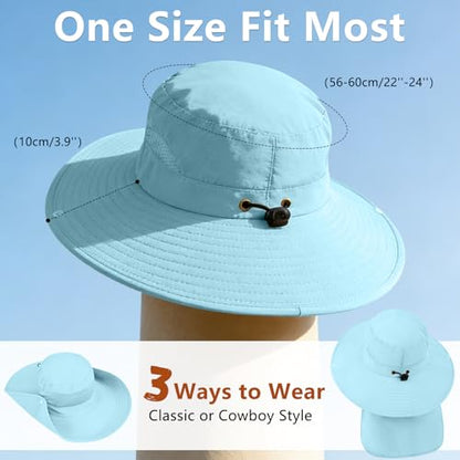 ZOORON Sun Hats for Men Women Fishing Hat with Neck Flap,UPF 50+ Sun Hat Waterproof Wide Brim Bucket Hats for Safari Hiking - color: 1-blue(neck Flap)