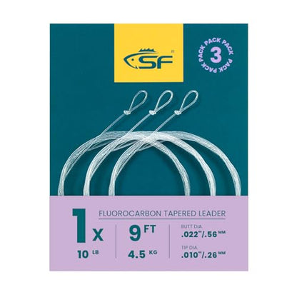 SF 3 Packs Pre-Tied Loop Fly Fishing Tapered Leader Fluorocarbon 7.5FT 9FT 12FT 0X 1X 2X 3X 4X 5X 6X 7X - color: Clear-3Packs, size: 9FT-1X