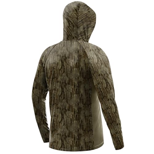 Palmyth Hunting Hoodie with Mask for Men Sun Protection Camo Fishing Shirts | UPF 50+, Mask Neck Gaiter, Quick Dry, 2 Zipper Pockets, Side Mesh Vent, Thumb Loops, Moisture Wicking, Stretchy, Breathable - color: Bark Ridge, size: X-Large