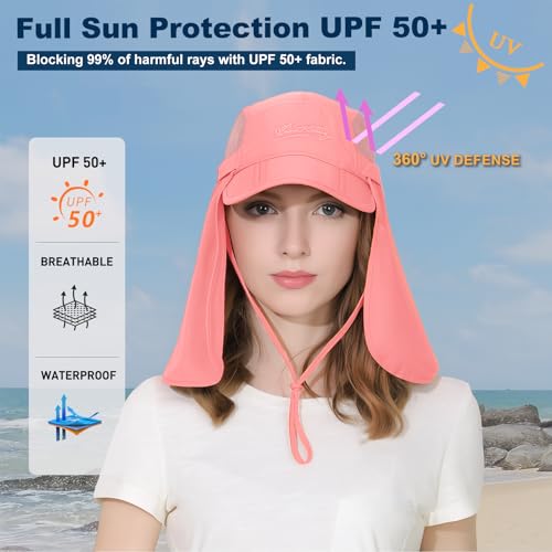 Surblue Neck Face Flap Outdoor Cap UV Protection Sun Hats Fishing Hat Quick-Drying UPF50+ - color: Pink, size: Medium