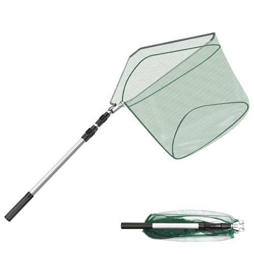 Fishing Net with Telescopic Pole Handle, Fish Landing Net with Sturdy Collapsible Handle, Folding Nylon Mesh Landing Netfor Saltwater and Freshwater, Extend to 50 in