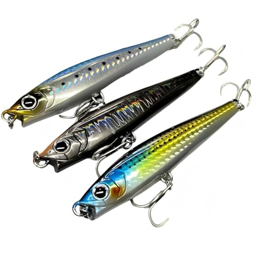 Ocean Fishing Minnow Lures 3pcs | High-Index Plastic Jerkbait Swimbaits for Bass & Trout - color: AH1038A-4'' 1.3oz