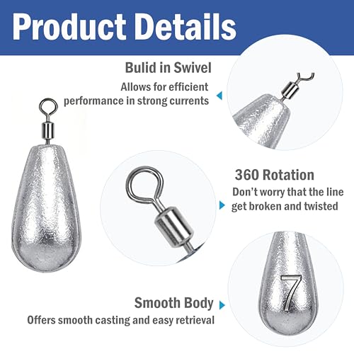 Fishing Weights Sinkers Kit Bass Casting Weights Drop Shot Weights with Swivel for Freshwater Saltwater Catfish Weights - style: 25pcs