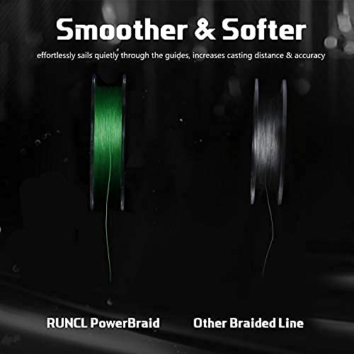RUNCL PowerBraid Fishing Line 4/8/9 Strands, Braided Fishing Line 300/500/1000Yds - Seamless Weaving Tech, Enhanced Coating Tech, Zero Stretch, High Sensitivity, Smaller Diameter - Braid Line 15-115LB - color: Hi-Vis Green, size: 15LB-500yds(4 Strands)