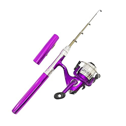 Compact Pocket Telescopic 38inch Mini Pen Fishing Rod Spinning Reel Combos Pen Folded Fishing Pole Spinning Wheel Gift for River, Lake, Reservoir, Ice Fishing and So On - color: Purple