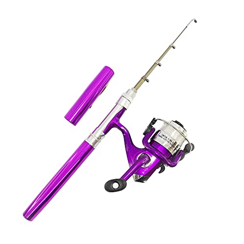 Compact Pocket Telescopic 38inch Mini Pen Fishing Rod Spinning Reel Combos Pen Folded Fishing Pole Spinning Wheel Gift for River, Lake, Reservoir, Ice Fishing and So On - color: Purple