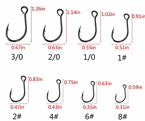 Inline Single Hook for Fishing Lure: 50pcs/Box Large Eye Fishing Hooks for Fishing Spoon Topwater Popper Treble Hook Replacement Size 3/0 2/0 1/0 1# 2# 4# 6# 8# - size: 1/0
