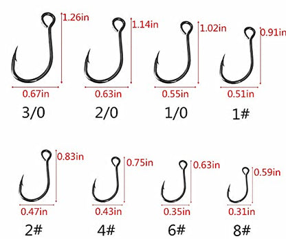 Inline Single Hook for Fishing Lure: 50pcs/Box Large Eye Fishing Hooks for Fishing Spoon Topwater Popper Treble Hook Replacement Size 3/0 2/0 1/0 1# 2# 4# 6# 8# - size: 1/0