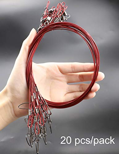 Fishing Leaders Line Steel Leaders Fishing Saltwater 125LB Fishing Leaders with Swivels and Snaps, 19.68in - color: Red
