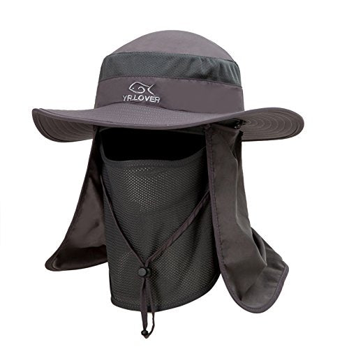 YR.Lover Outdoor UV Sun Protection Wide Brim Fishing Cap with Removable Flap - color: Dark Gray