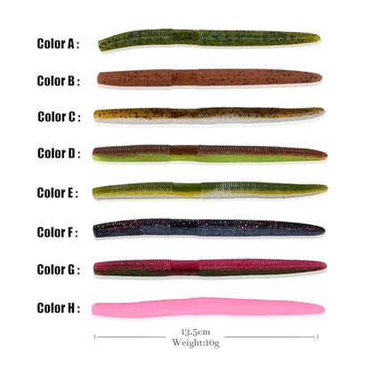 Soft Plastic Worms for Bass Fishing 20pcs FS/RE-09 | Salted ,Soft Plastic ,Fishing Lures ,with Hook Slot ,5.31in ,Saltwater Freshwater ,Bass Baits - color: Color G