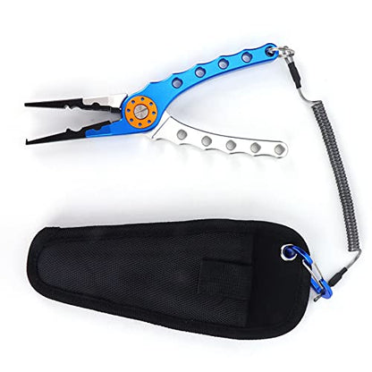 Fishing Pliers, Stainless Steel Jaw with Aluminum Handle for Hook Removal and Line Cutting with Wire Lanyard and Storage Bag Blue Silver - color: Blue Silver