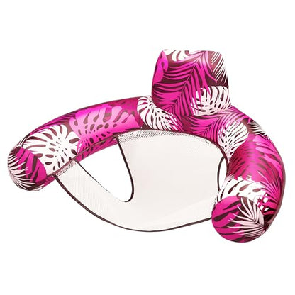 SLOOSH Inflatable Pool Floats Adult,Lounge Chair Adult with Plant Pattern,Floating Water Hammock,Blow up Pool Noodles Rafts for Relaxing Swimming Party Summer Water Beach Lake Fun - color: Pink