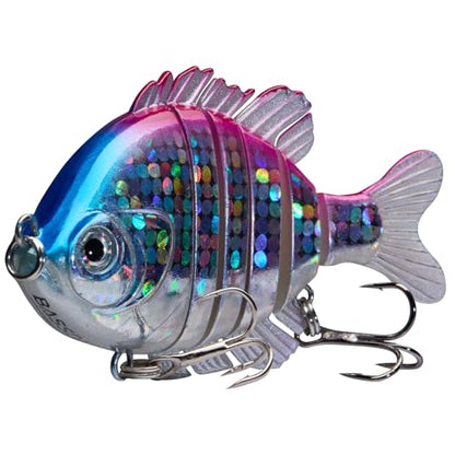 BASSDASH SwimPanfish Multi Jointed Panfish Bluegill Swimbaits Hard Topwater Bass Lures Fishing Lure Crank Saltwater 3.5in/0.85oz - color: Pink/Silver