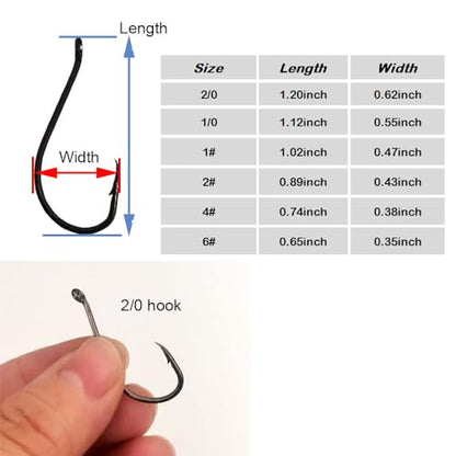 100pcs Octopus Beak Offset Fishing Hooks Froged Sport Circle Hooks Sharp High Carbon Steel Fishing Hook-6 Sizes - size: 1/0-100pcs