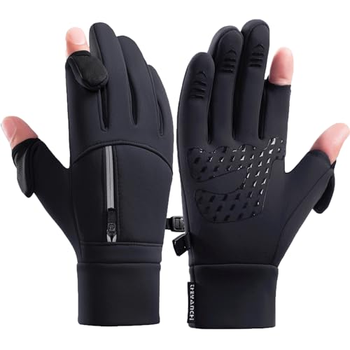 Winter Fingerless Fishing Gloves for Men & Women, Windproof Cold Weather Touchscreen Motorcycle Cycling Gloves for Photography Hunting Driving Ski Running - size: Large