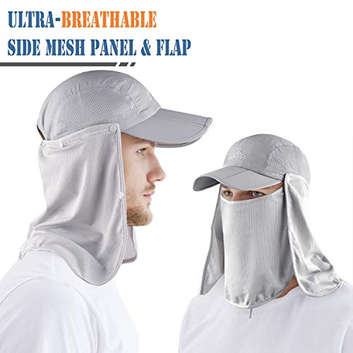 Outdoor Sun Hat for Men Women UPF 50+ Fishing UV Hat with Neck Flap Face Cover for Sun Protection - color: Light Grey