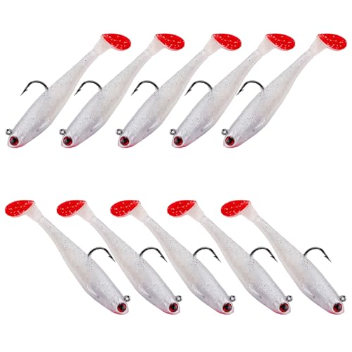 Fishing Bait Paddle Tail Swimbaits 10pcs FS/RE-13 | Soft Plastic,with Jig Heads,Bass Lures,for Freshwater Saltwater,Fishing Trout,Crappie Lures - color: Red, size: 0.46oz