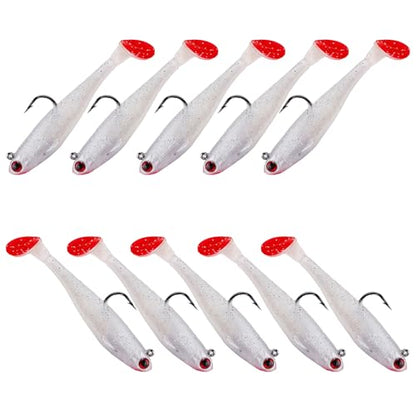 Fishing Bait Paddle Tail Swimbaits 10pcs FS/RE-13 | Soft Plastic,with Jig Heads,Bass Lures,for Freshwater Saltwater,Fishing Trout,Crappie Lures - color: Red, size: 0.46oz