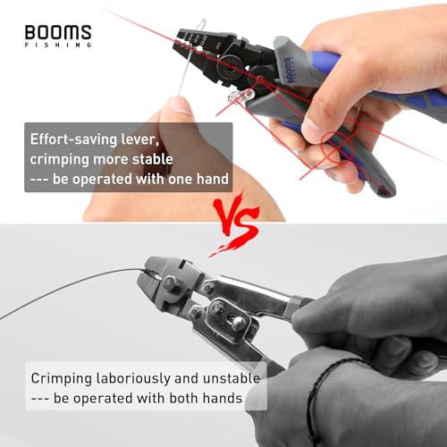Booms Fishing CP4 Wire Crimping Tool with Cutter, Effort-Saving Fishing Crimping Pliers, High Carbon Steel Fishing Plier Wire Rope Leader Crimper Tool, 7 inch Crimpers Swager with Ergonomic Handle - style: Crimper with 140pcs Sleeves