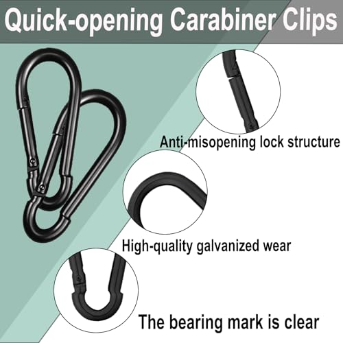 Black Carabiner, Heavy Duty Galvanized Steel Spring Snap Hook Carabiner Clips with 770LBS Holding Capacity, Ideal for Outdoor, Hammock, Swing and Travel (10PCS M10 4Inch) - size: 10PCS-M10, style: Black