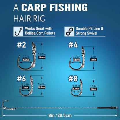 24 Pack Pre-Tied Carp Rigs with Sharp Hooks, Swivel & PE Line – Hook The Big One with Boilies, Pellets & Corn – The Ultimate Carp Fishing Equipment - color: #2,#4,#6,#8-24PACK
