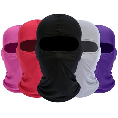 ROXUN Balaclava Ski Mask, 5 Pack Neck Gaiter Motorcycle Summer Cooling | UV Protection Shiesty, Windproof Scarf for Men/Women, Face Mask, Versatile Use - color: Black+light Gray+red+purple+pink