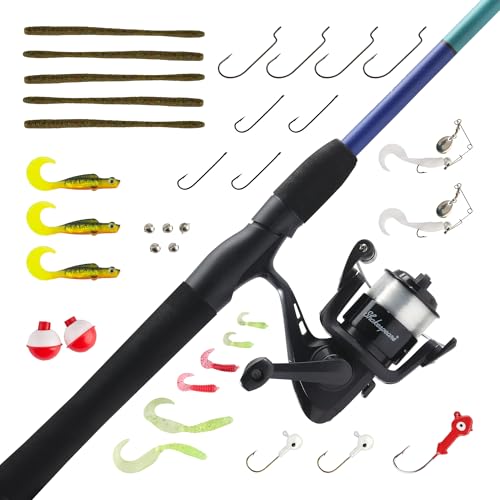 Shakespeare Catch More Fish Spinning Reel and Fishing Rod Combo with Kit - color: Lake/Pond, style: 2024 Model
