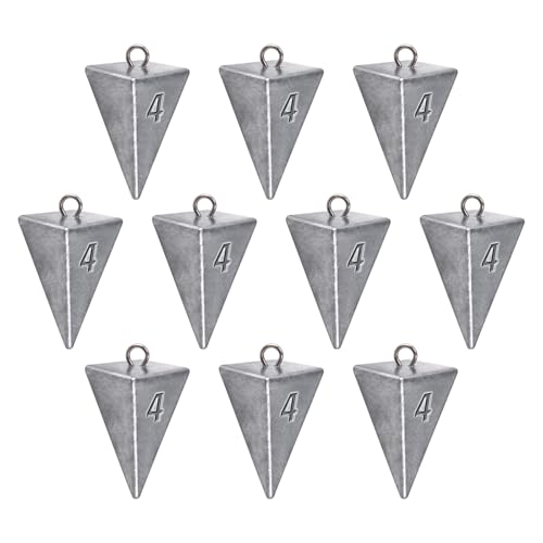 Alwonder Pyramid Sinkers Lead Fishing Weights for Surf Pompano Catfishing | Pyramid Weights 1oz-2LB Saltwater Freshwater Fishing Sinkers No-Roll Triangle Inshore Ocean Beach Casting Bottom Pier Fishing - size: 4oz-10 Pack