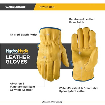 Wells Lamont Men's Slip-On HydraHyde Leather Work Gloves – Water-Resistant, Breathable, Durable – Ideal for Gardening, Landscaping, Ranching – Heavy Duty Leather Work Gloves – Saddletan, XX-Large - size: 2X-Large (Pack of 1), style: Slip-on