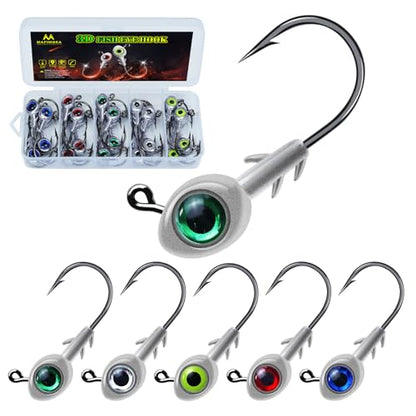 3D Fish Eye Jig Heads, 5 Colors with Lifelike Eyes, Multi Weights, Barbed Fishing Hooks for Walleye Bass Crappie - size: 7g(1/4oz)-30pcs
