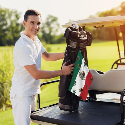 Supdreamc Quick-Dry Golf Towel 24x16 Inch with Carabiner Clip, Flag Mexico, Highly Absorbent Microfiber for Bag Attachment & Club Cleaning - color: Style (106)