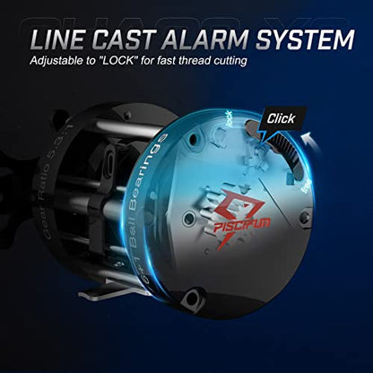 Piscifun Chaos XS Baitcasting Fishing Reel, Reinforced Metal Body Round Baitcaster Reel, Smooth Powerful Saltwater Inshore Surf Trolling Reel, Conventional Reel for Catfish, Musky, Bass, Pike - color: Black, style: 50 Right Hand Retrieve
