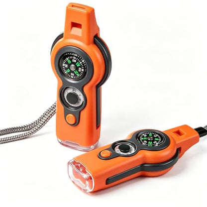 Emergency Survival Function Whistle, Outdoor Multifunctional Tool Safety Whistle with Lanyard, Ideal for Kayaking, Boating, Hiking, Camping, Climbing, Hunting, Fishing, Rescue Signaling - color: Orange 2pcs