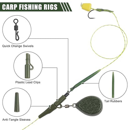 Carp Fishing Tackle Kit 80pcs Quick Change Swivels Lead Clips Rubber Tails Anti Tangle Sleeves Carp Fishing Accessories