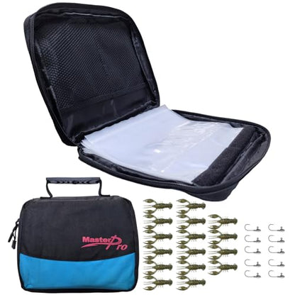 MASTERPRO Fishing Soft Lure Storage Bag with 10 Single Detachable Washable Plastic Pocket Sleeves, for Fishing Tackle Rigs Lines Baits Binder Bag Organizer - color: Shrimp Grey