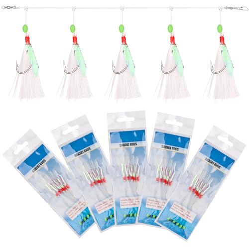 Sabikirigs Set Bait Rigs Saltwater Bait Saltwater Fish Skin Feather Hooks Salt Water Fishing Bait Rigs for Freshwater