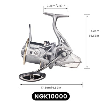 HAUT TON Spinning Reel 8000/9000/10000/12000/14000,6+1BB Metal Surf Fishing Reels,4.8:1 Gear Ratio 55lbs Drag Heavy Long Casting Inshore Saltwater Monster Fish - size: 10000, style: Ht-ngk