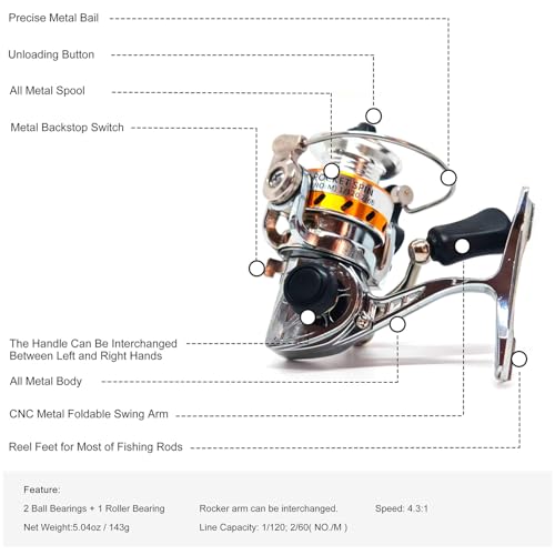 Micro Compact Spinning Reel, Mini 100 Metal Small Fishing Reel for Freshwater and All Season Fishing