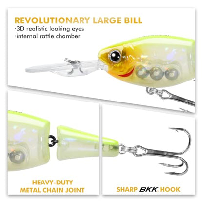 TRUSCEND Swimmax Easy Catch Fishing Lures with BKK Hooks, Wiggling, Vibrating, Rattling and Gurgling for More Bite, Heavy-Duty Dyneema Fiber Jointed Swimbaits for Bass, Trout, Walleye, Crappie, Pike - color: E1-2.8"-0.46oz