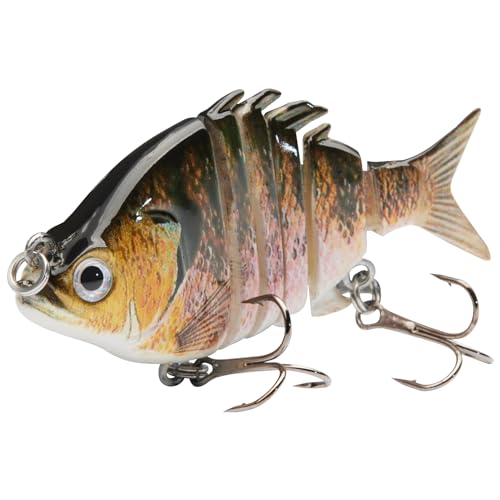Bassdash SwimPanfish 0.34oz Hard Swimbaits Multi Jointed Topwater Trout Bass Fishing Crank Lure for Freshwater and Saltwater - color: Pink Bluegill