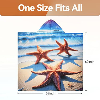 Catalonia Hooded Towel for Adults, Quick-Dry Beach Poncho with Hood, Sand-Free Summer Gift - color: Starfish